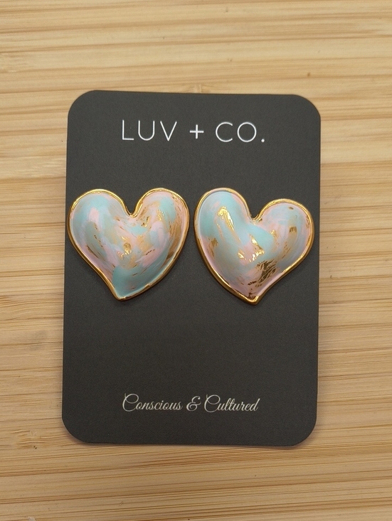 Jewelry - Pastel Heart Stud Earrings in Pink & Blue with Gold Accents